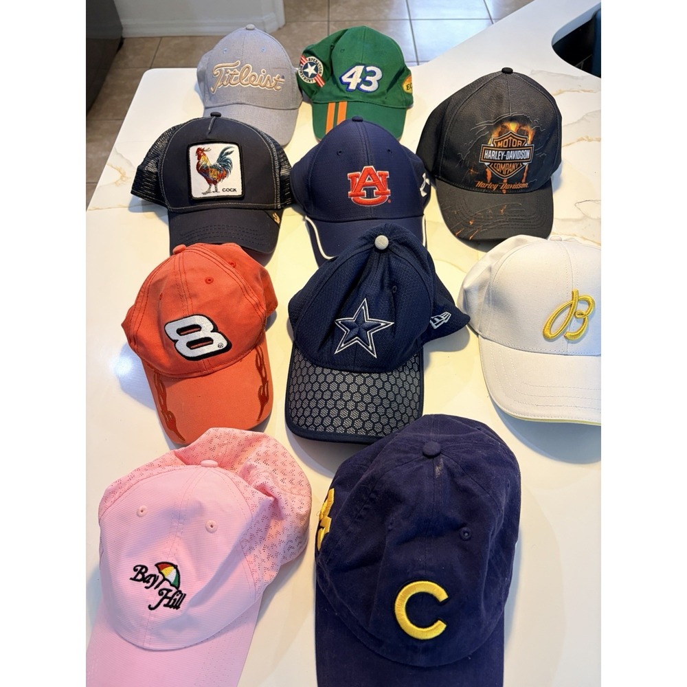 Lot of 10 Assorted Baseball Hats - NASCAR, Sports Teams, Branded Apparel